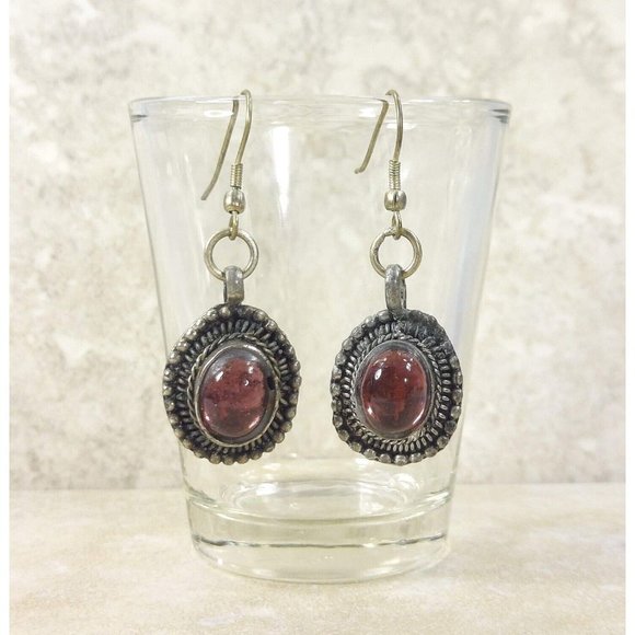 Purple Silver Earrings Oval Dangle Drop Vintage Jewel Trinket Earring Gift F/Her - Picture 4 of 8